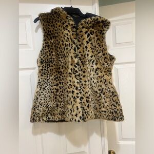Kristen Blake Leopard Print Faux‎ Fur   Full Zip Reversible Vest Jacket Size M